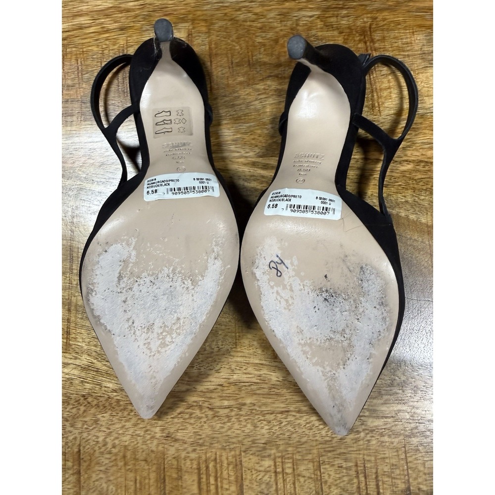 Schutz Boris Black Slingback High Heels Nubuck Leather/Suede 6.5 - Picture 3 of 9